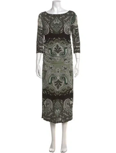Pre-owned Etro Paisley Print Long Dress In Green