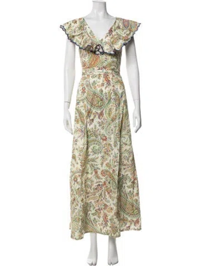 Pre-owned Etro Paisley Print Long Dress In Green/neutrals