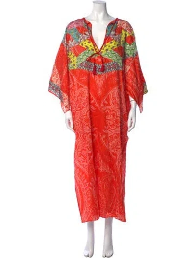 Pre-owned Etro Paisley Print Long Dress In Orange