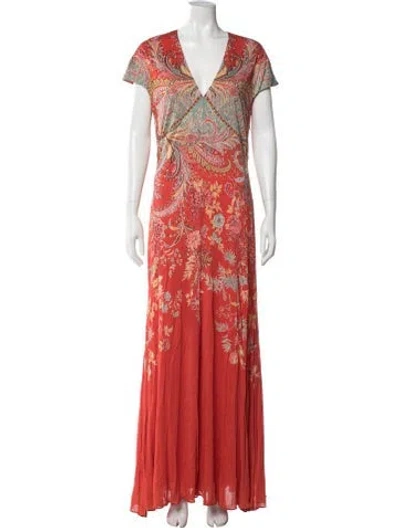 Pre-owned Etro Paisley Print Long Dress In Red