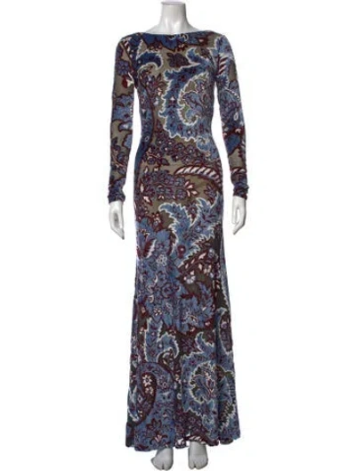 Pre-owned Etro Paisley Print Long Dress W/ Tags In Blue