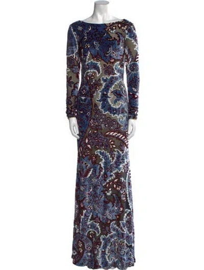 Pre-owned Etro Paisley Print Long Dress W/ Tags In Blue