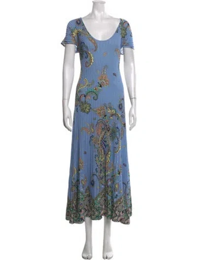Pre-owned Etro Paisley Print Long Dress W/ Tags In Blue