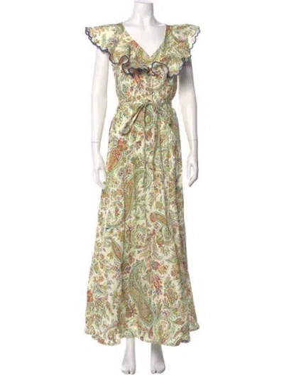 Pre-owned Etro Paisley Print Long Dress W/ Tags In Neutral