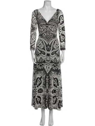 Pre-owned Etro Paisley Print Long Dress In White