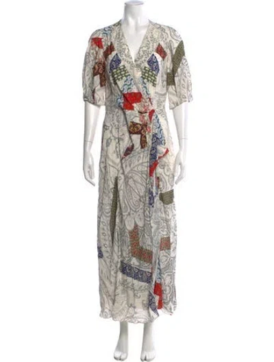 Pre-owned Etro Paisley Print Long Dress In White