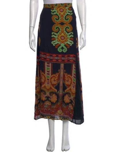 Pre-owned Etro Paisley Print Long Skirt In Black