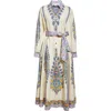Etro Cotton Poplin Maxi Dress With Paisley Medallion And Contrasting Belt In Blue
