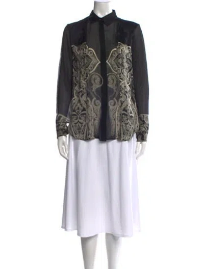 Pre-owned Etro Paisley Print Long Sleeve Blouse In Black