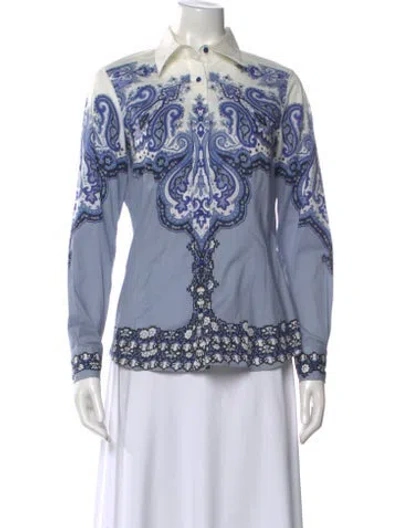 Pre-owned Etro Paisley Print Long Sleeve Blouse In Blue