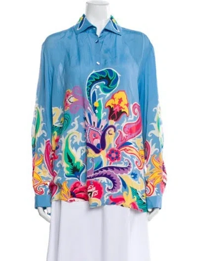 Pre-owned Etro Paisley Print Long Sleeve Blouse In Blue