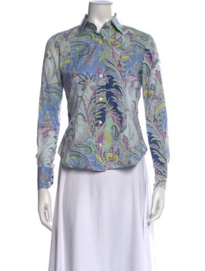 Pre-owned Etro Paisley Print Long Sleeve Blouse In Blue