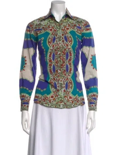 Pre-owned Etro Paisley Print Long Sleeve Blouse In Blue