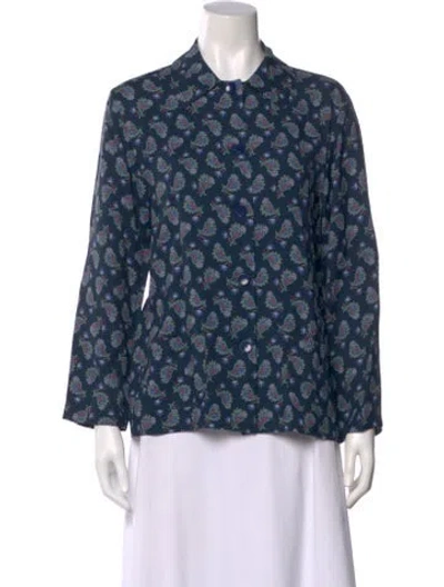 Pre-owned Etro Paisley Print Long Sleeve Blouse In Blue