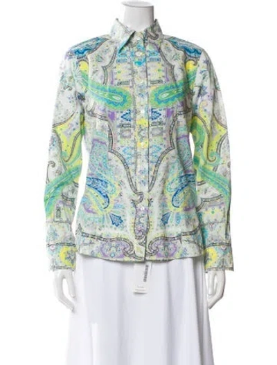 Pre-owned Etro Paisley Print Long Sleeve Blouse In Blue