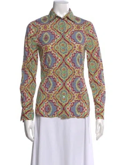 Pre-owned Etro Paisley Print Long Sleeve Blouse In Blue