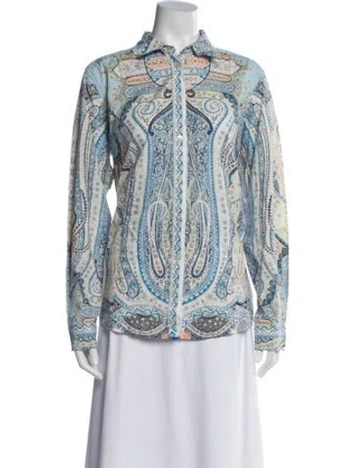 Pre-owned Etro Paisley Print Long Sleeve Blouse In Blue