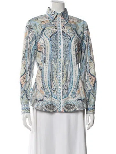 Pre-owned Etro Paisley Print Long Sleeve Blouse In Blue