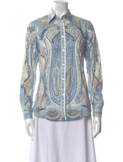 Pre-owned Etro Paisley Print Long Sleeve Blouse In Blue