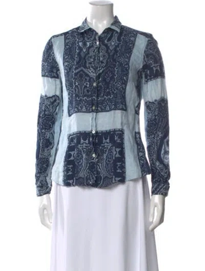 Pre-owned Etro Paisley Print Long Sleeve Blouse In Blue