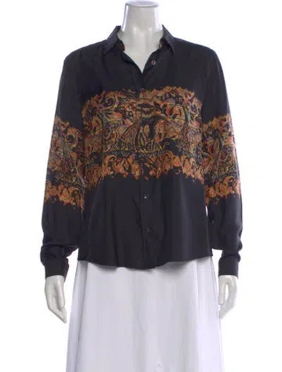Pre-owned Etro Paisley Print Long Sleeve Blouse In Blue