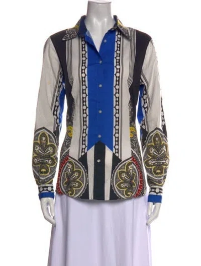 Pre-owned Etro Paisley Print Long Sleeve Blouse In Blue