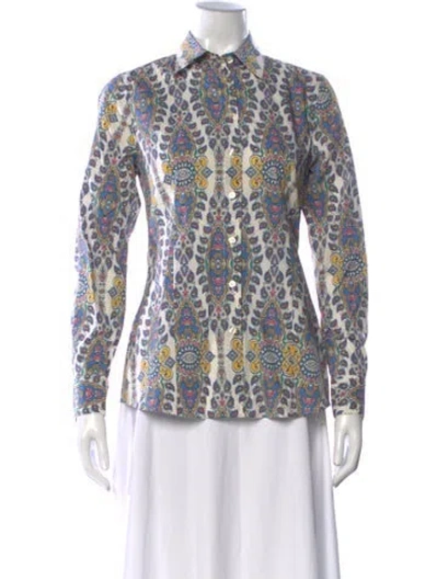 Pre-owned Etro Paisley Print Long Sleeve Blouse In Blue
