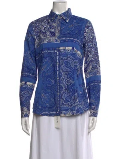 Pre-owned Etro Paisley Print Long Sleeve Blouse In Blue
