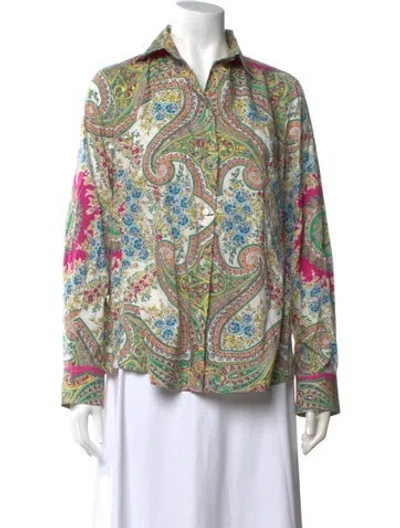 Pre-owned Etro Paisley Print Long Sleeve Blouse In Blue