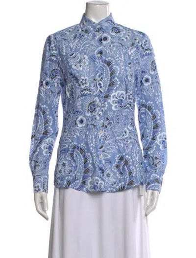 Pre-owned Etro Paisley Print Long Sleeve Blouse In Blue