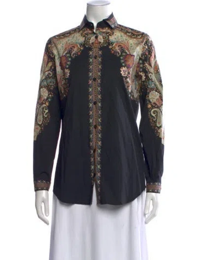 Pre-owned Etro Paisley Print Long Sleeve Blouse In Blue
