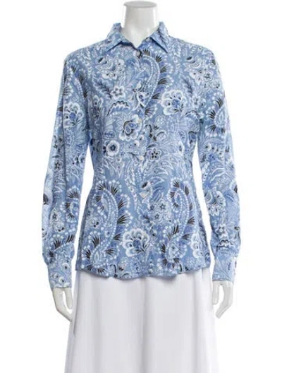 Pre-owned Etro Paisley Print Long Sleeve Blouse In Blue
