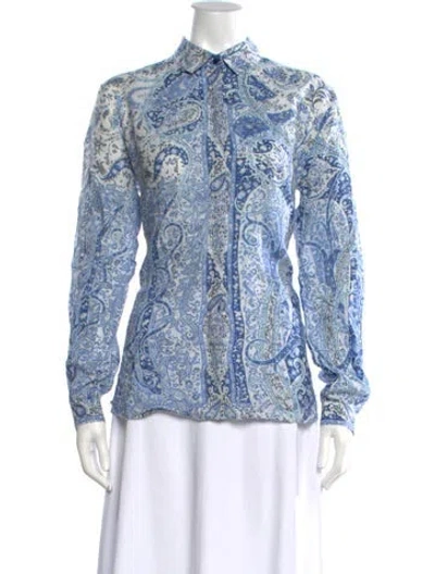 Pre-owned Etro Paisley Print Long Sleeve Blouse In Blue