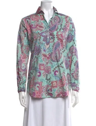 Pre-owned Etro Paisley Print Long Sleeve Blouse In Blue