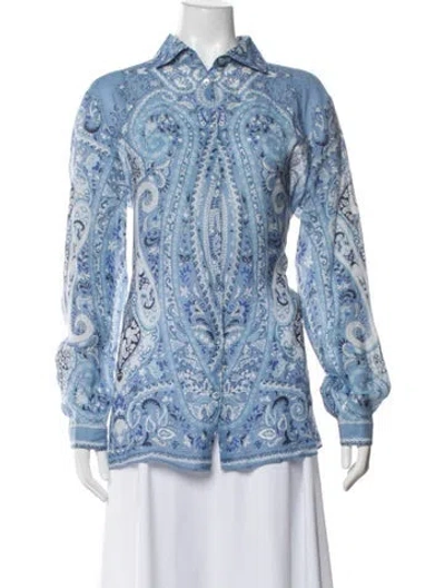 Pre-owned Etro Paisley Print Long Sleeve Blouse In Blue