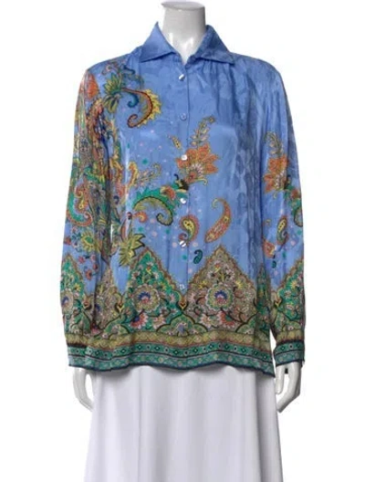 Pre-owned Etro Paisley Print Long Sleeve Blouse In Blue