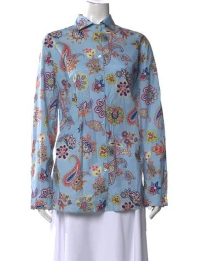 Pre-owned Etro Paisley Print Long Sleeve Blouse In Blue