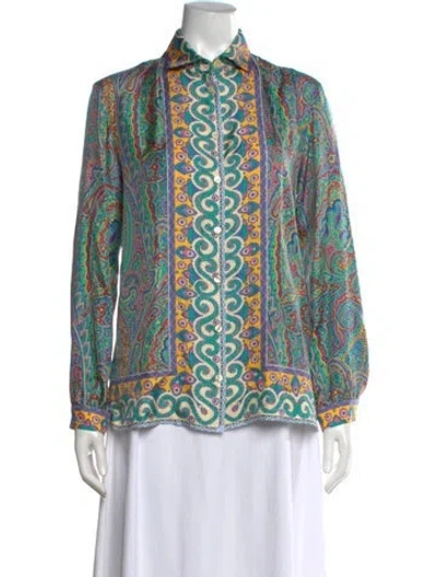 Pre-owned Etro Paisley Print Long Sleeve Blouse In Blue