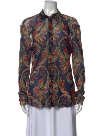 Pre-owned Etro Paisley Print Long Sleeve Blouse In Blue