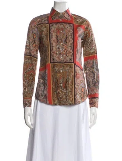 Pre-owned Etro Paisley Print Long Sleeve Blouse In Brown