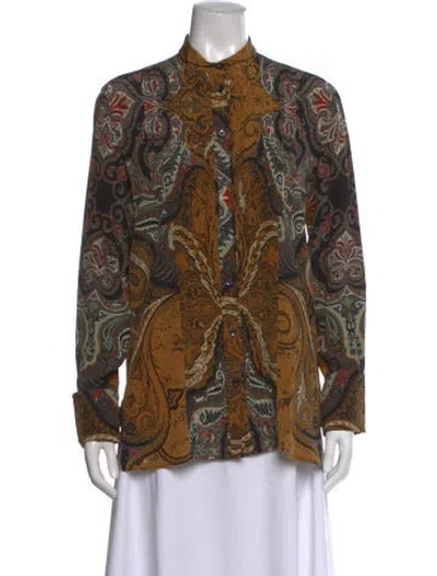 Pre-owned Etro Paisley Print Long Sleeve Blouse In Brown