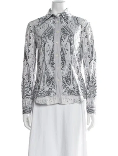 Pre-owned Etro Paisley Print Long Sleeve Blouse In Gray