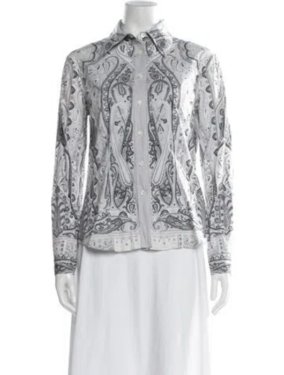 Pre-owned Etro Paisley Print Long Sleeve Blouse In Gray