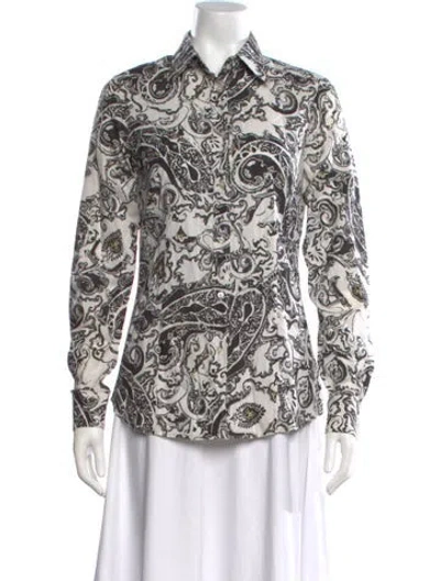 Pre-owned Etro Paisley Print Long Sleeve Blouse In Gray