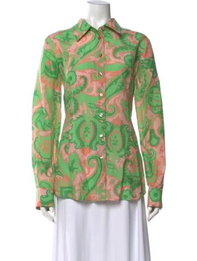 Pre-owned Etro Paisley Print Long Sleeve Blouse In Green
