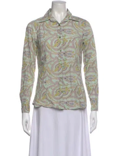 Pre-owned Etro Paisley Print Long Sleeve Blouse In Green
