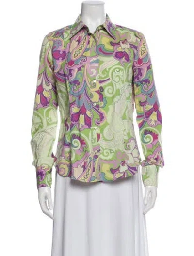 Pre-owned Etro Paisley Print Long Sleeve Blouse In Green