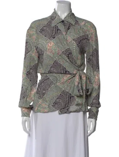 Pre-owned Etro Paisley Print Long Sleeve Blouse In Green