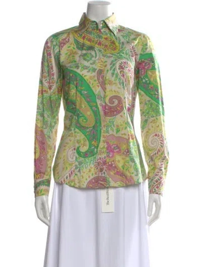 Pre-owned Etro Paisley Print Long Sleeve Blouse In Green