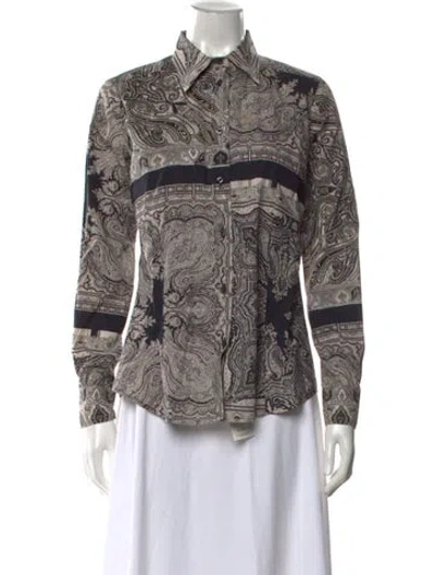 Pre-owned Etro Paisley Print Long Sleeve Blouse In Green